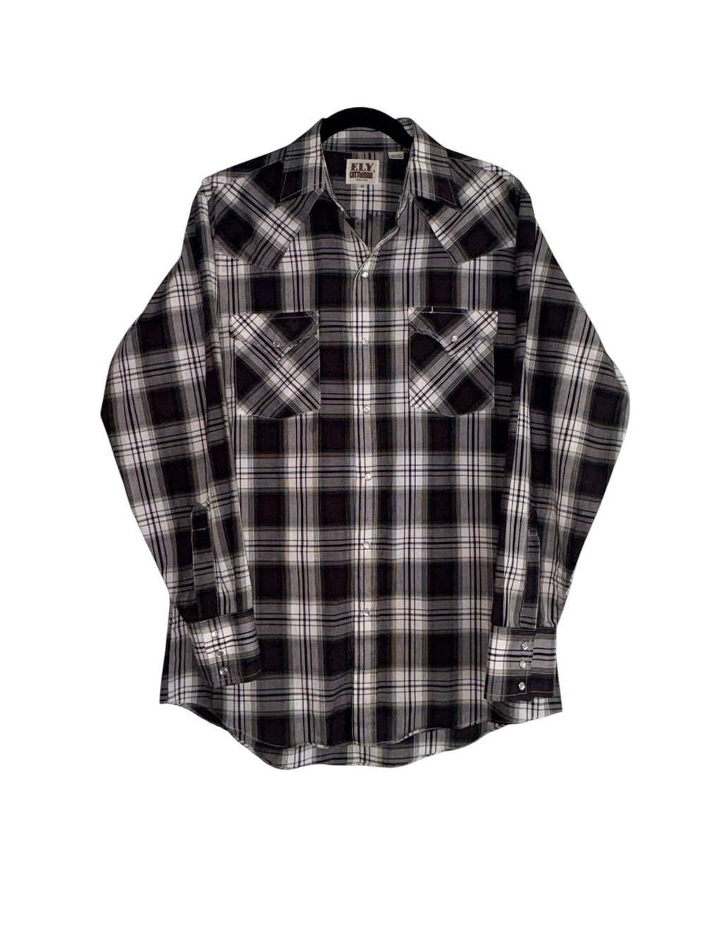 Ely Cattleman Black and White Plaid Button-Down Shirt
